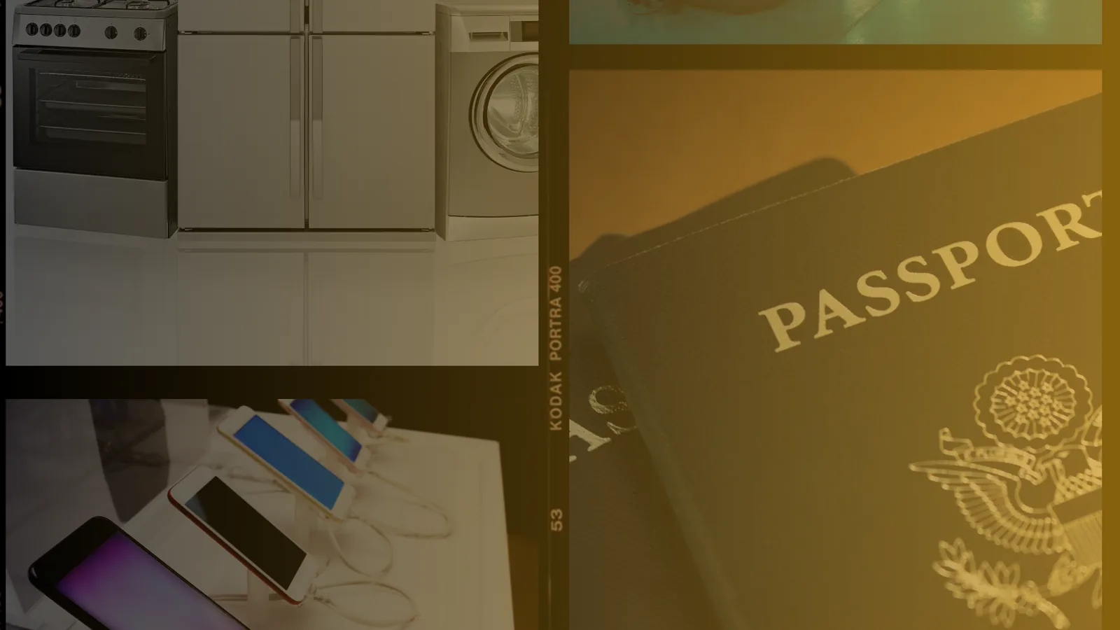 Appliances and consumer electronics alongside a passport — a passport for products.